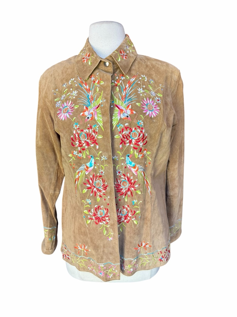 Deadstock Late 80s/90s Avanti “Birds of Paradise” Embroidered Super Soft Suede F